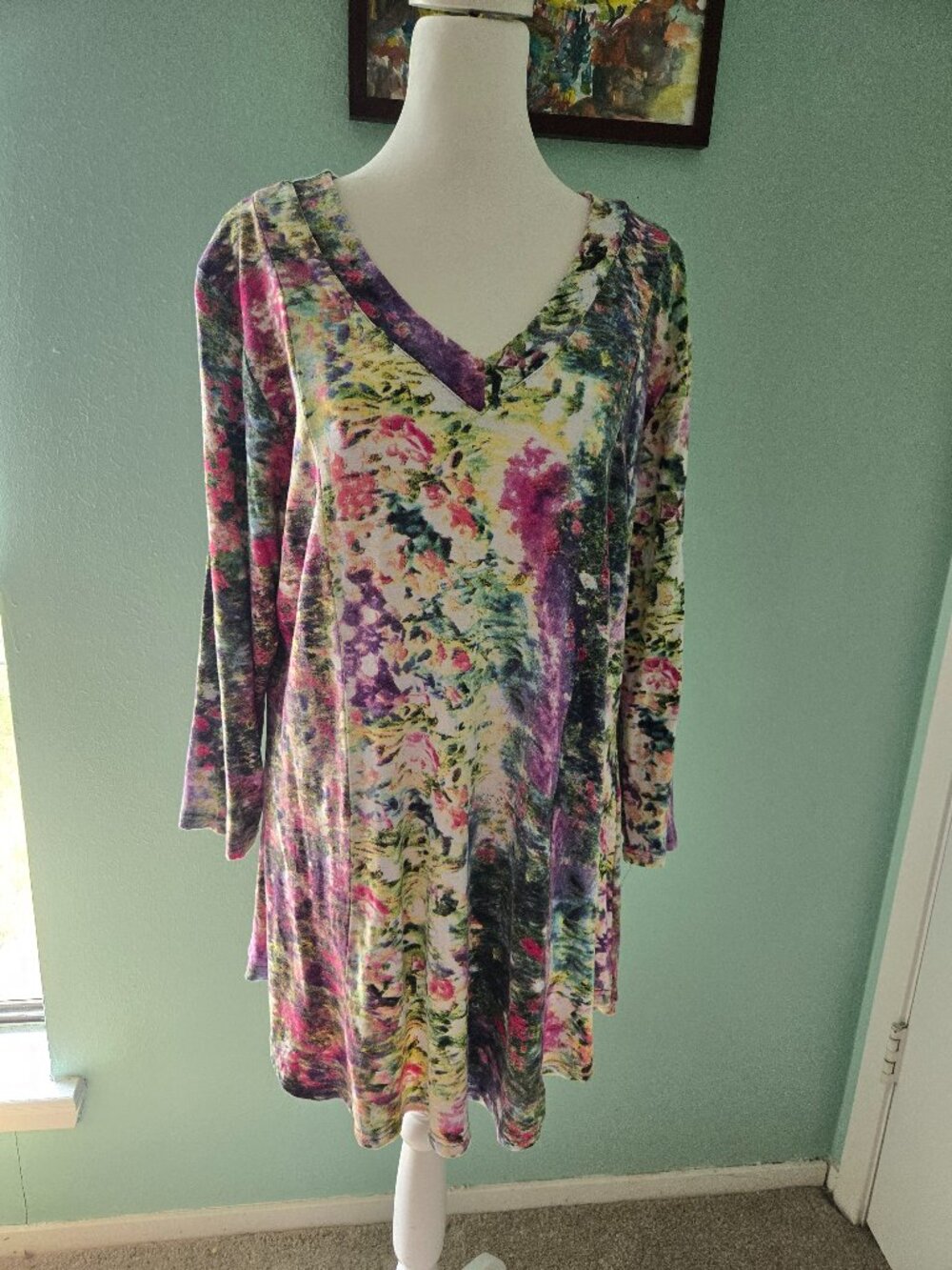 Parsley & Sage Watercolor Print Long Sleeved Tunic. Size L